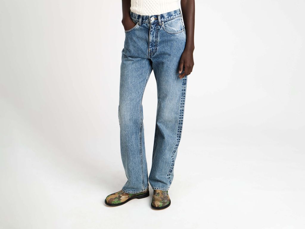 womens straight leg jeans in mid blue