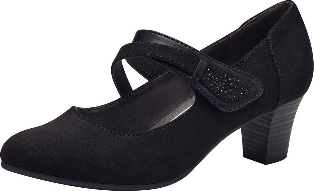 Jana pumps sort tekstil med velcrorem