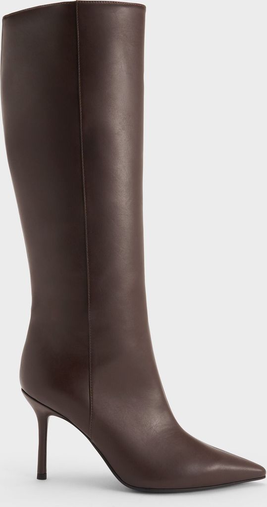 Charles & Keith Pointed Stiletto Knee-High Boots Dark Brown
