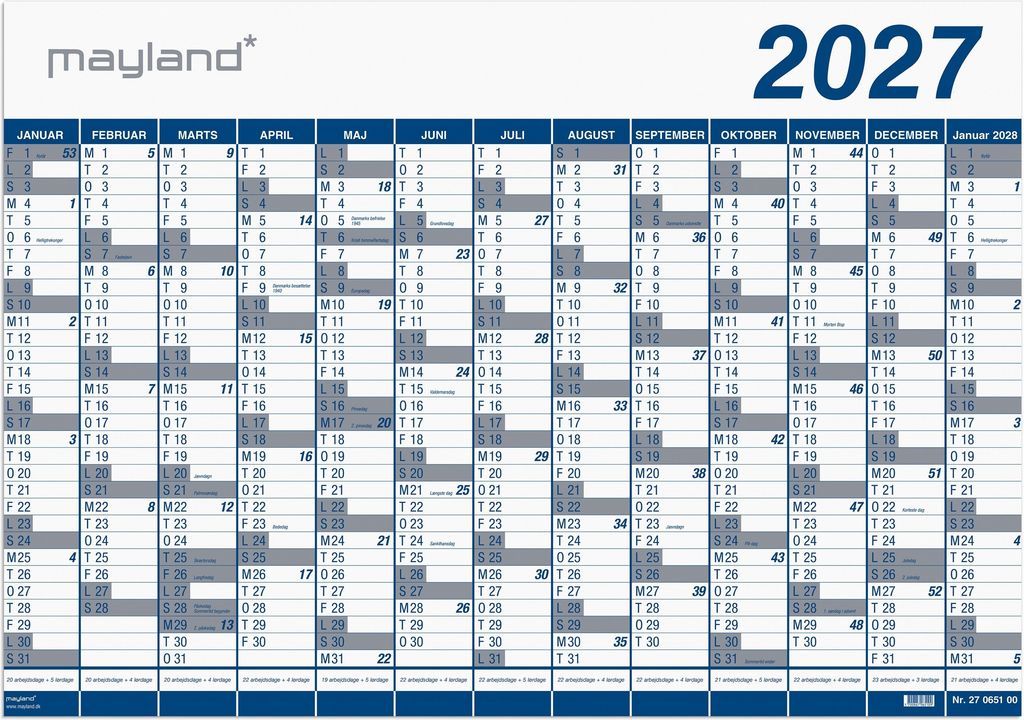 Mayland Kæmpekalender 1x13 mdr. PP-plast rør 2027