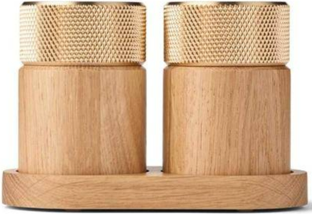 Gejst Sina Salt Og Pepperkvernsett Messing Eik Krydderkvern 9cm