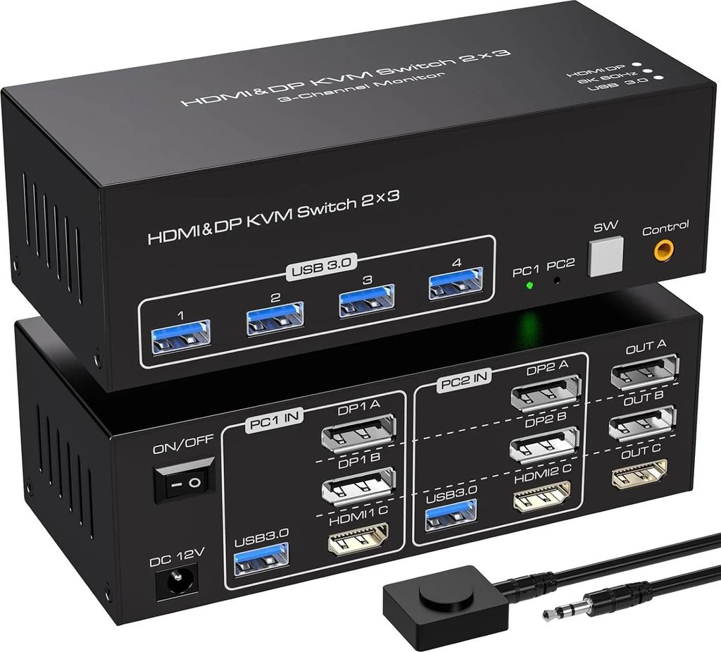Nordic HDMI 2.1 KVM-Switch 2 Computere 3 Skærme 8K 60Hz 4K144Hz 4 USB 3.0