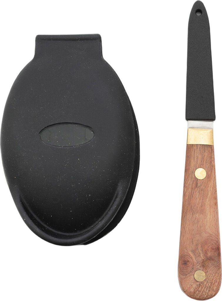 Point Virgule Østerskniv m. skærm - L 7,3 cm - Rustfrit stål/plastik/træ - Natur