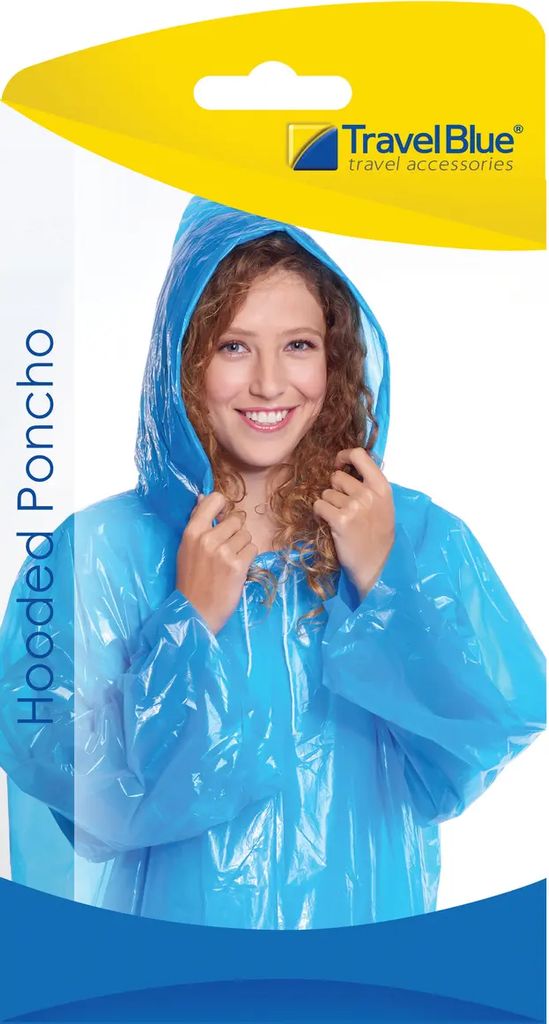 Travel Blue Hooded Poncho, Unisex and