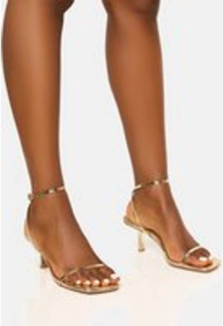 Public Desire Natalya Gold Barely There Square Toe Stiletto Mid Heels gold