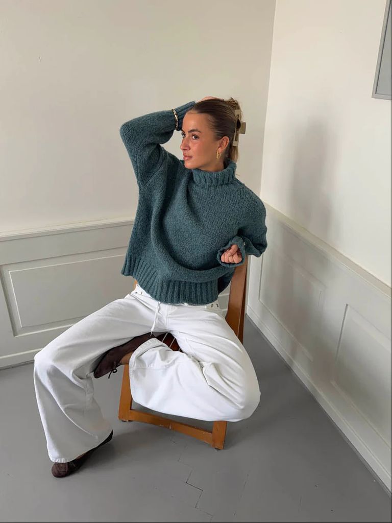 valdamara oversized striktrøje med turtleneck - blå