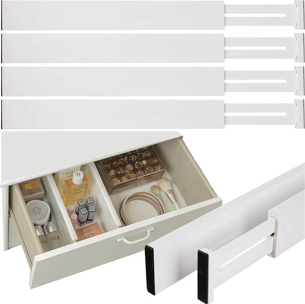 skuffeinddeler bambus justerbar 42-56 cm hvid, 4-pak