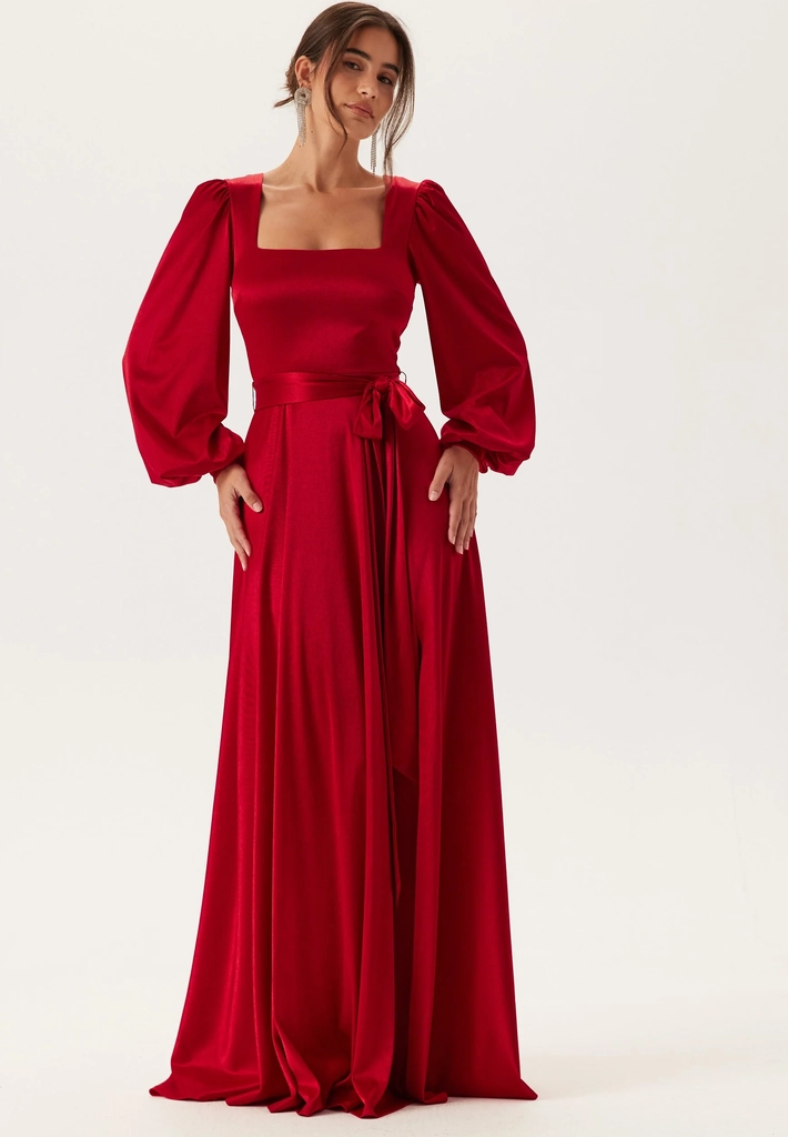 Goddiva Satin Volume Sleeve Maxi Dress