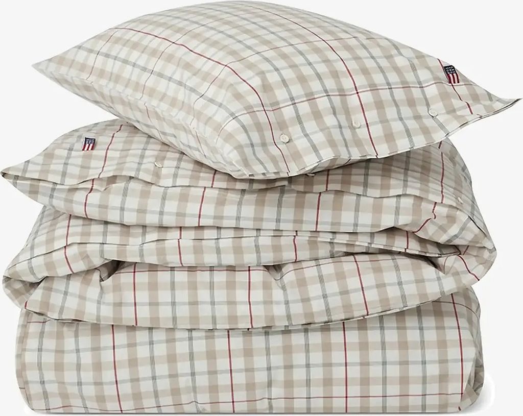 Lexington Checked Cotton Poplin Bed Set White Multi Str 140x200/60x63 