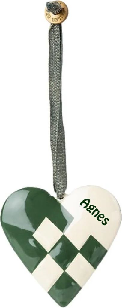 Maileg Juleophæng Metal, Flettet Hjerte - Dark Green