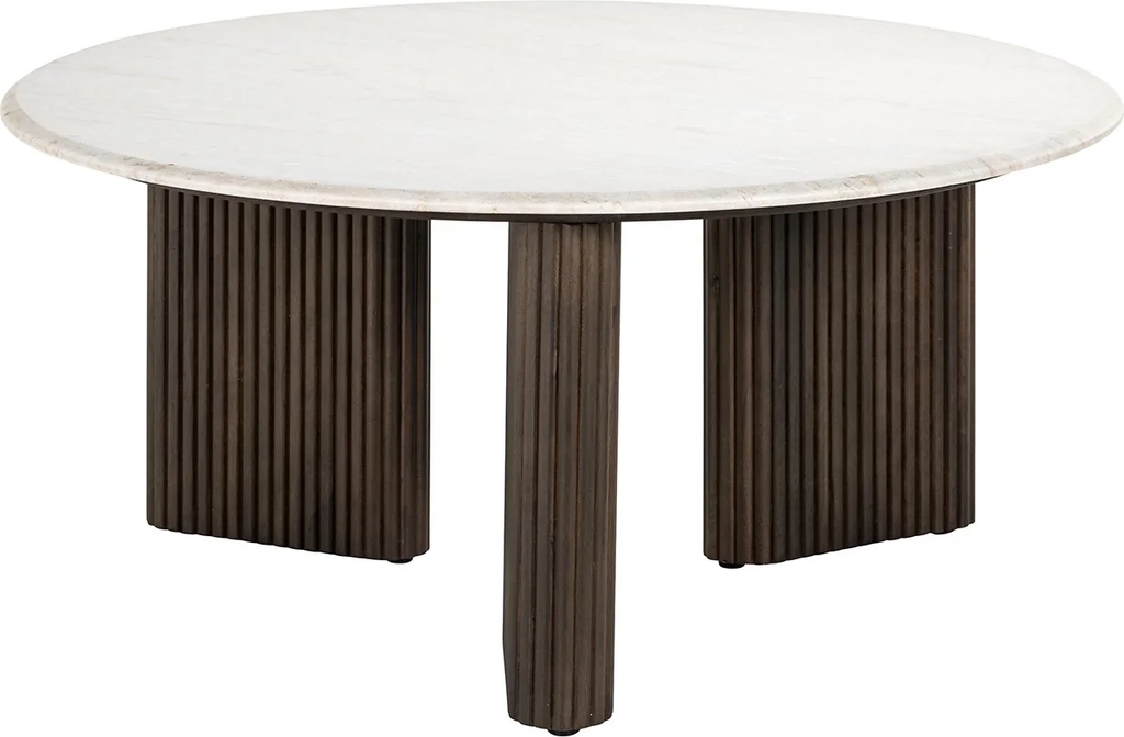 mayfield marble top round coffee table - brown