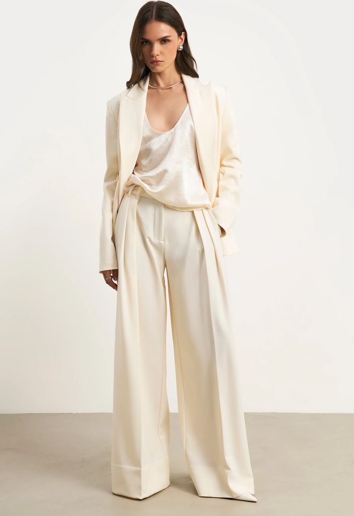 Pleated Ultra Wide Leg Trousers - Cream