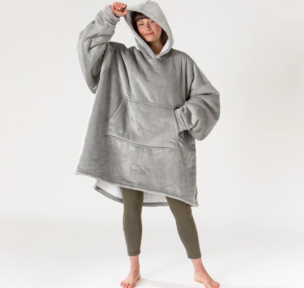 Oversized Hoodie-tæppe som Sweatshirt til Voksne - Minky Grå