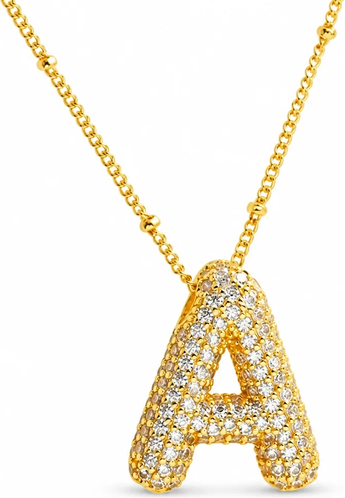 Chunky Diamond Letter Necklace - Gold