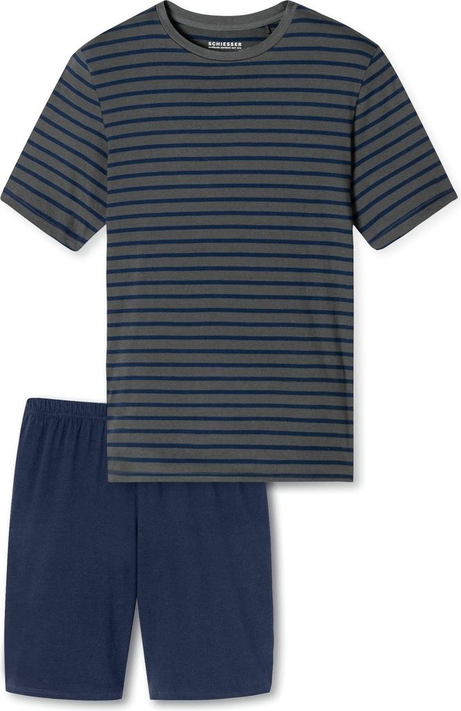 SCHIESSER Pyjamas kort 'Casual Essentials'  blå / grå / sort