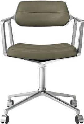 Vipp 453 Swivel Drejestol med Hjul Aluminium Bosco Grøn Læder Kontorstol