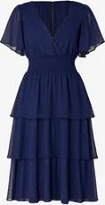 Goddiva Chiffon Layered Flutter Sleeve Midi Dress - Navy