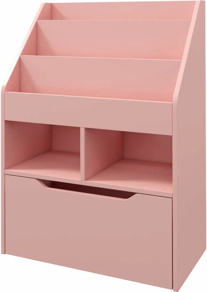 Børnereol med skuffe, bogreol med rum, 60 x 29,9 x 90 cm, pink