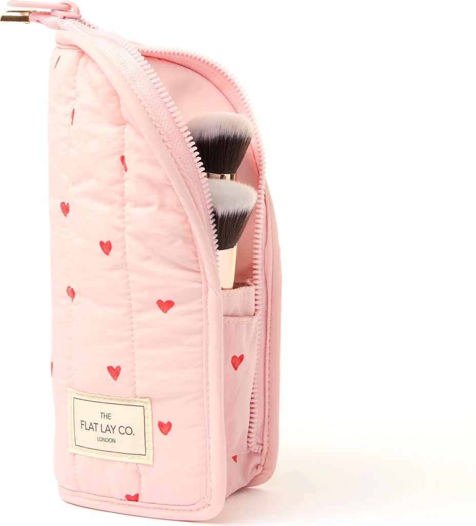 padded standing makeup brush case - sweet pink hearts