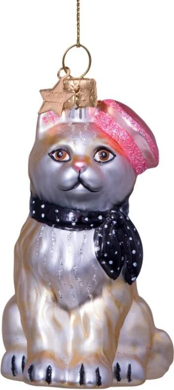 Kat med baret og halstørklæde juleornament