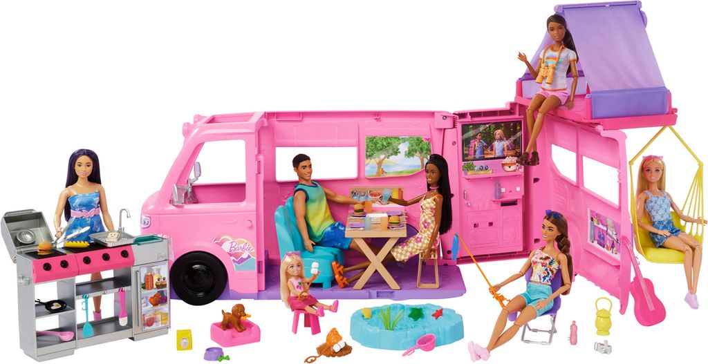 Barbie Drømmecamper med 7 legeområder og over 60 tilbehør