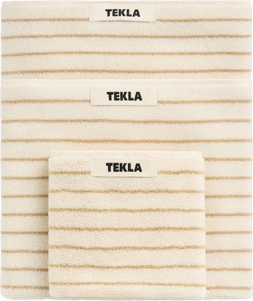 Tekla Terry Towel Sienna Stripes Guest 30x50 cm Gæstehåndklæde Beige, Brun, Hvid
