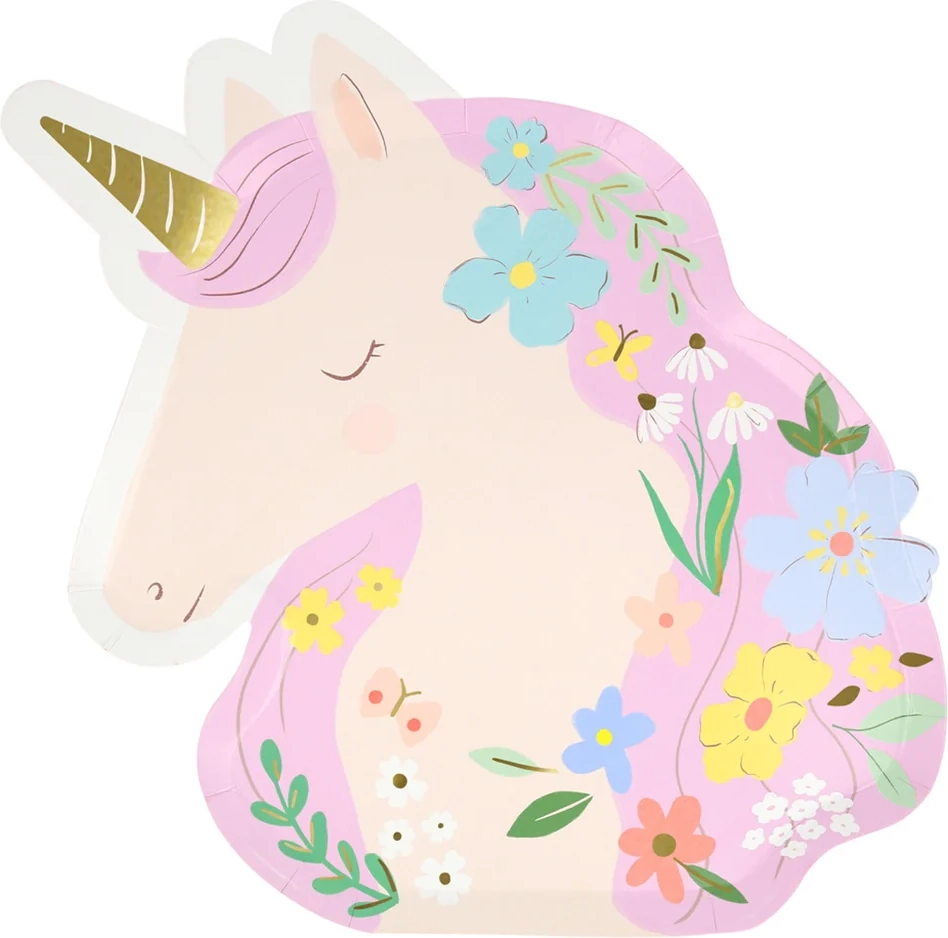 meri meri paptallerkener, meadow unicorns - 8 stk.