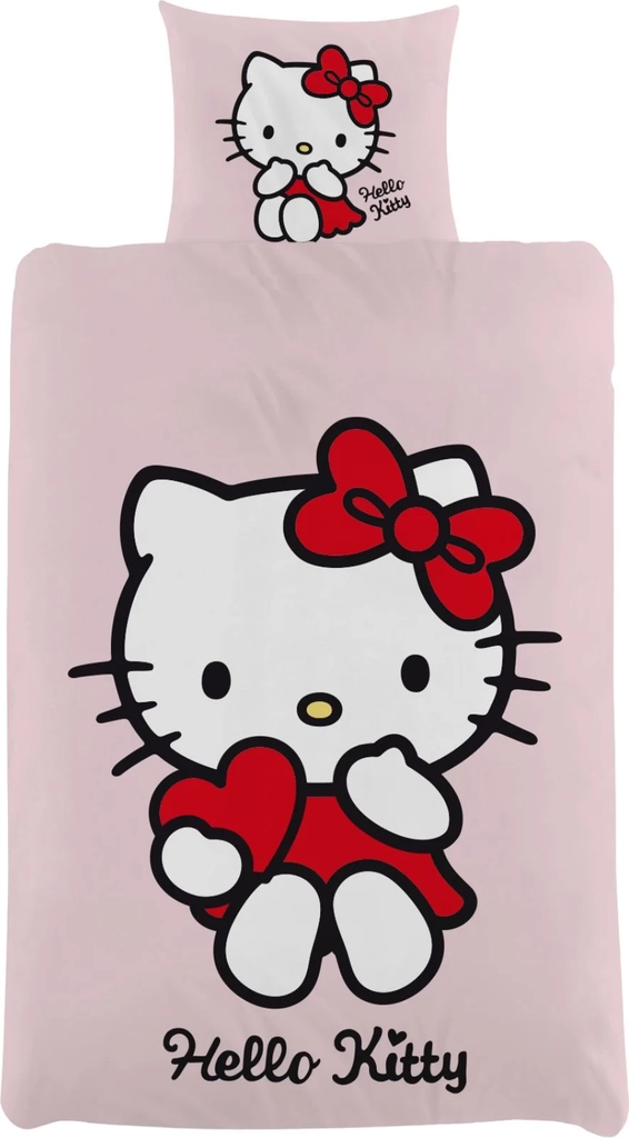 Hello Kitty sengetøj - 100% bomuld - Børnesengetøj 140x200 cm - Lyserød