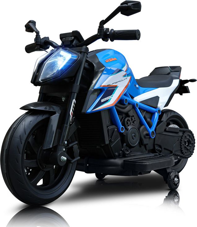 blå ktm 1290 super duke rr motorcykel til børn, 2x12v med lithium