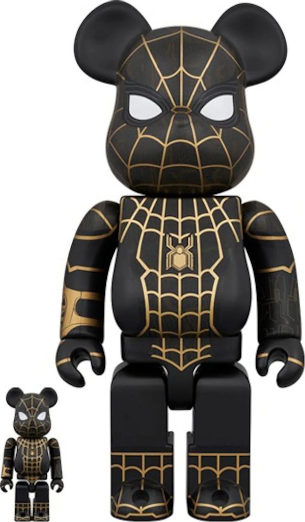 bearbrick spider-man no way home 100% & 400% set black/gold