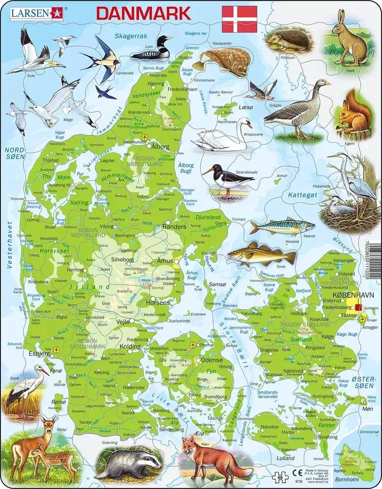 Larsen Puslespil - 66 Brikker - Danmarkskort med Dyr