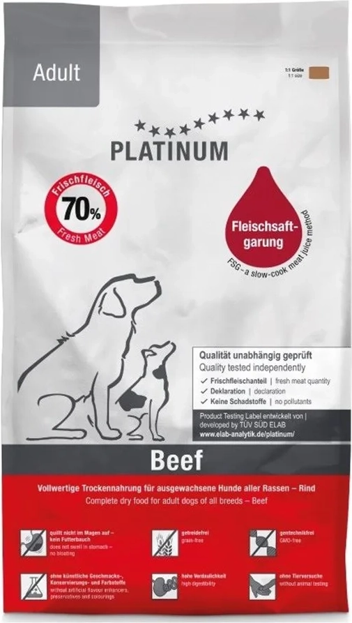 Hundefoder til voksne – PLATINUM Adult Beef, semi‑moist, 1,5 kg