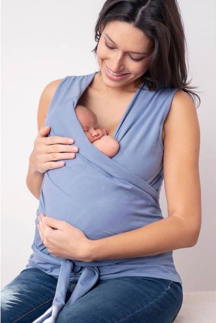 Seraphine Blue Slate Blue Cotton Skin To Skin Post Maternity Top