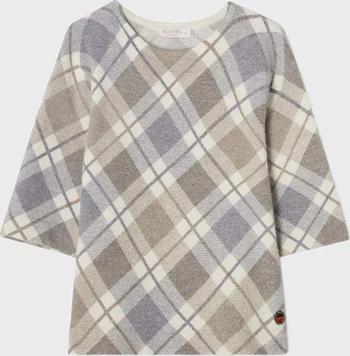 coral checked top, nature colors