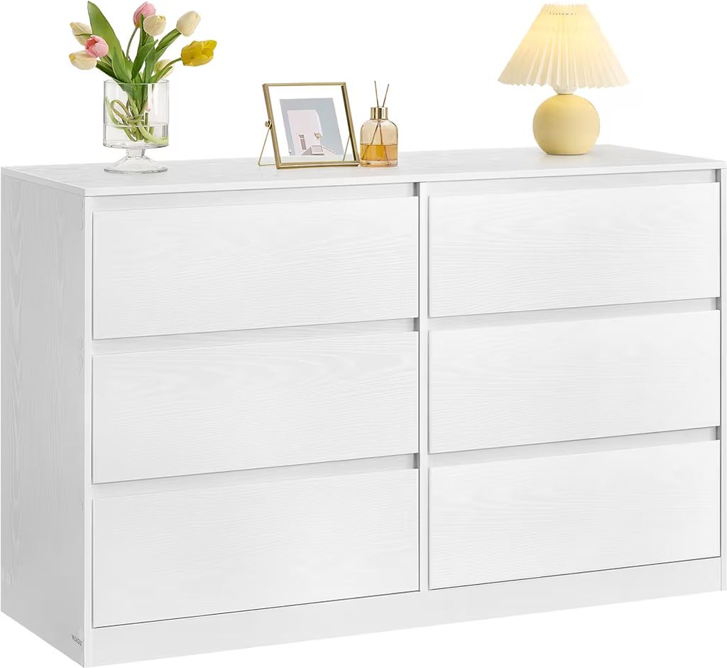 kommode med 6 skuffer - moderne opbevaringsskab, 40 × 119,4 × 75 cm, hvid