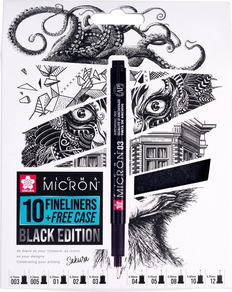Sakura Pigma Micron Black Edition Gavesæt 10-Penne Etui