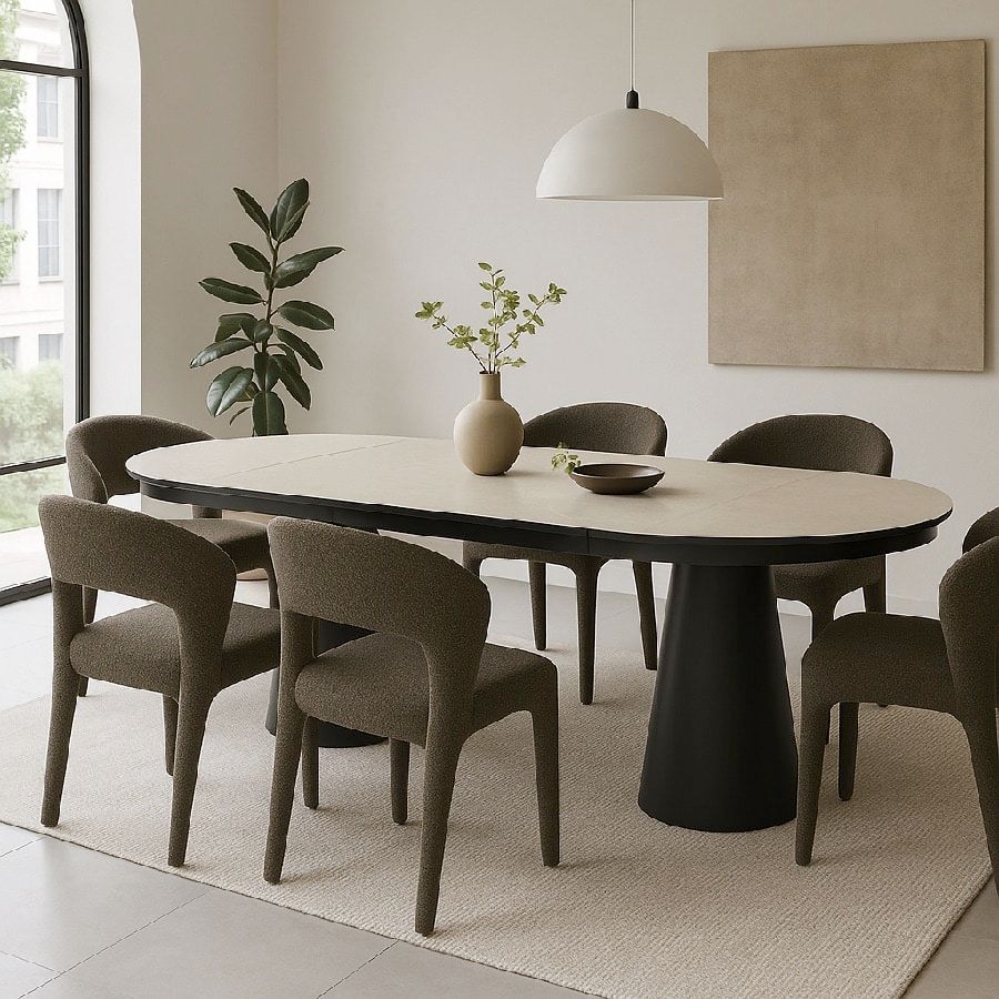 pearl spisebord i beige med udtræk fra lexpo living | ø110, 240×110 cm