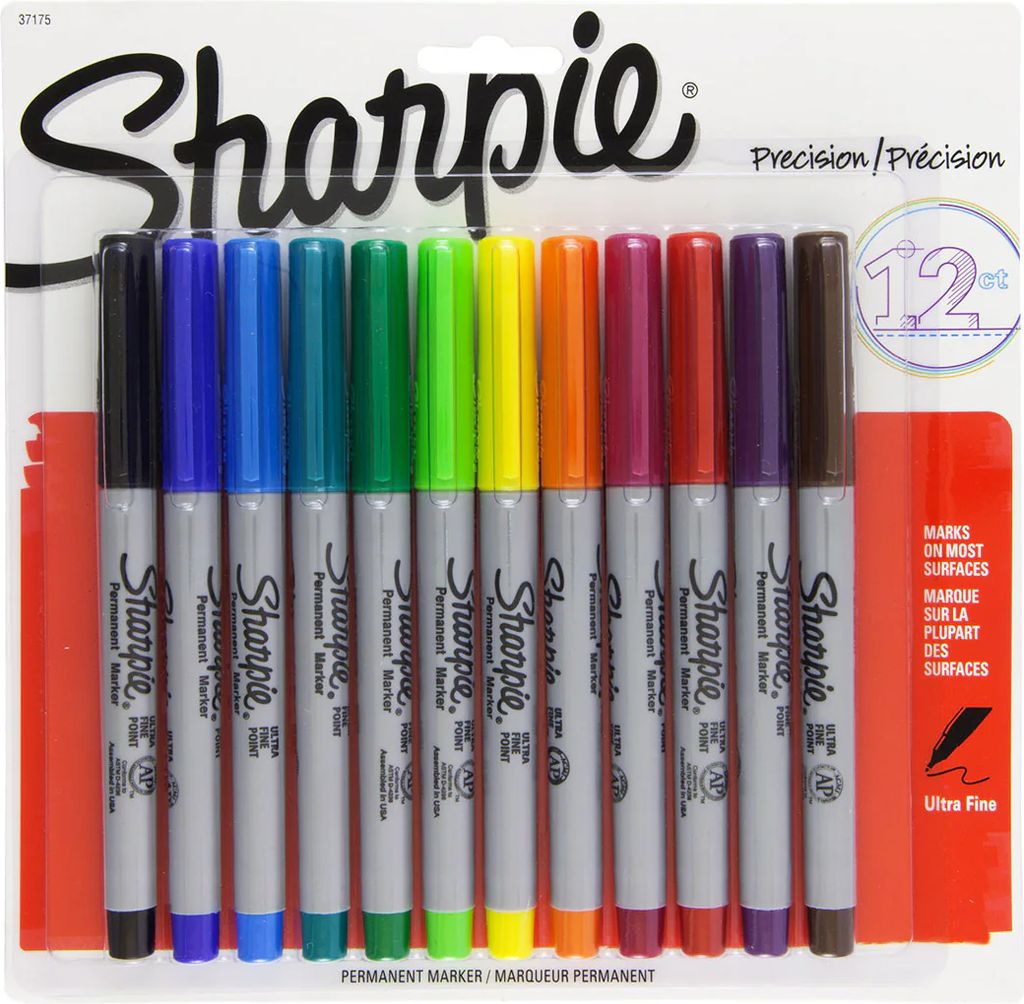 Sharpie permanenta märkpennor | Ultrafin spets | Blandade färger | 12 stycken