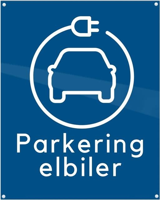Skilt Parkering Elbiler 20x25 cm Monteringshuller Aluminium Blå