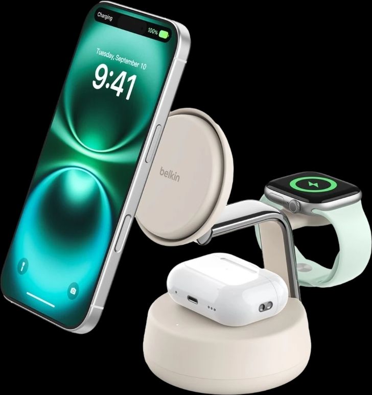 Belkin UltraCharge Pro 3-in-1 Qi2 Ladestasjon Sand