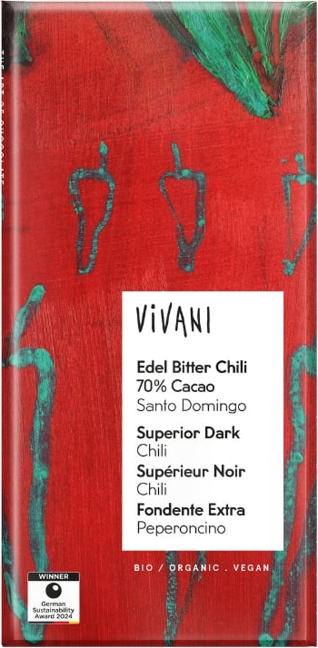 vivani ædelbitter chokolade m. chili ø (100 gr)