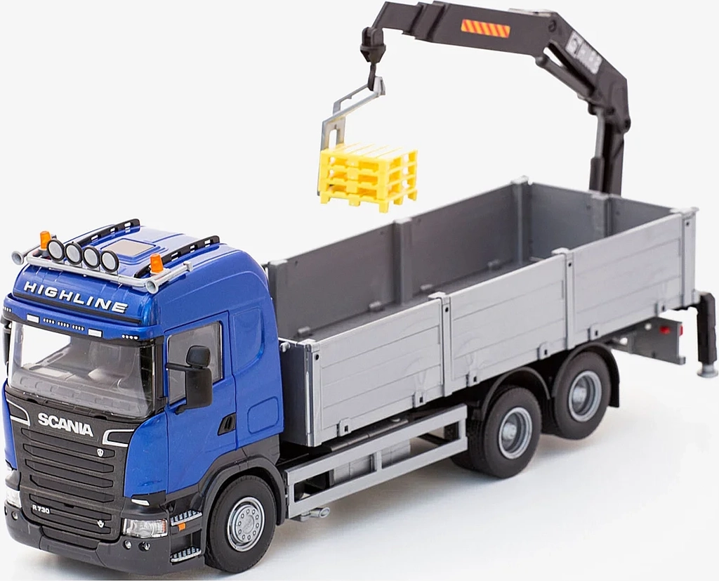 emek kranbil scania, blå