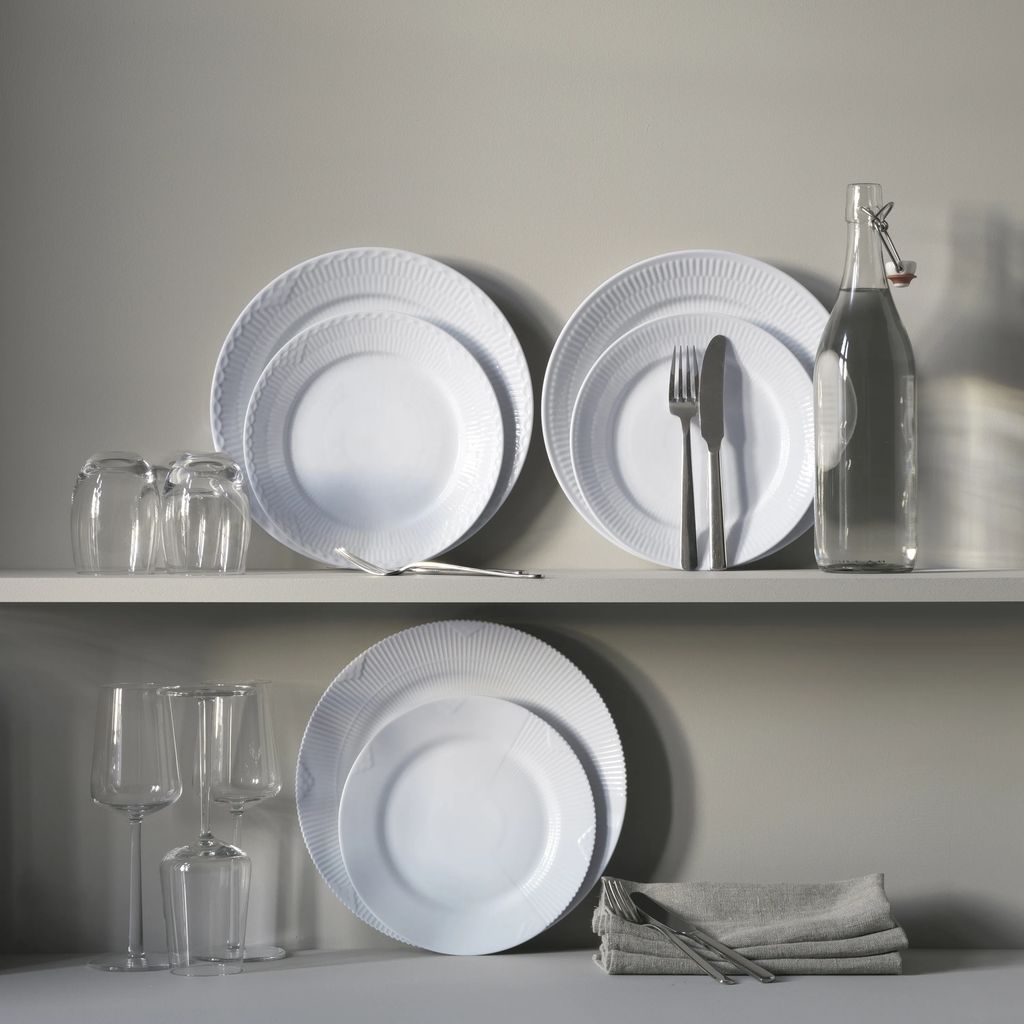 Royal Copenhagen Hvid Riflet tallerken 22 cm 2-pak
