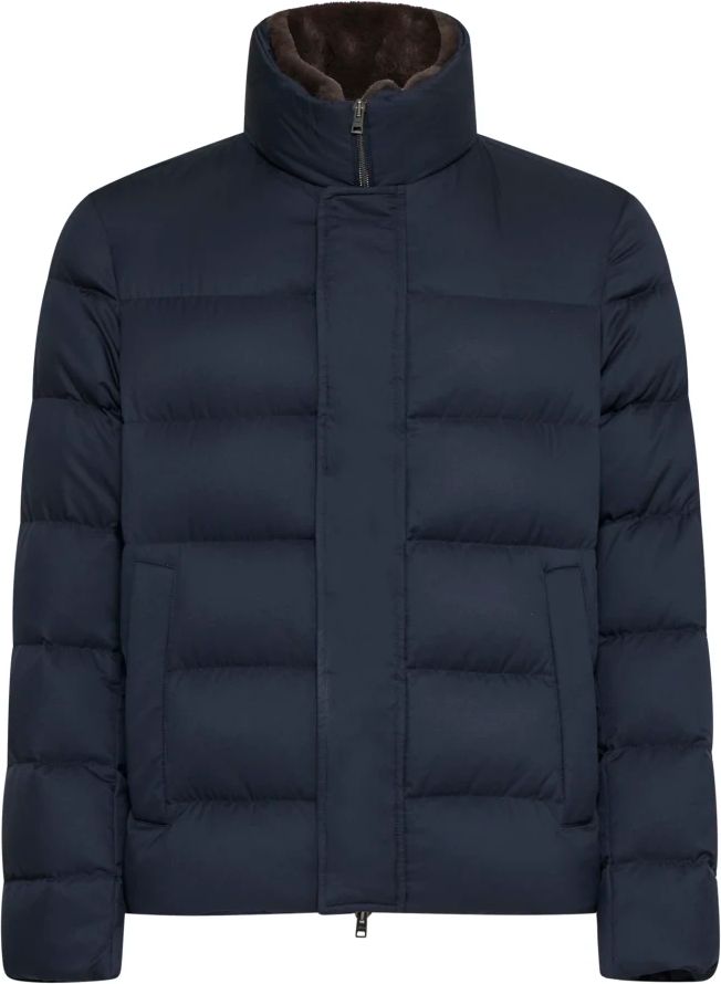 Herno Faux Fur Down Jacket - Navy