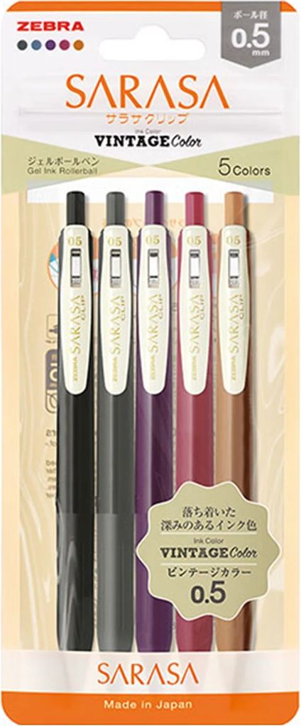 zebra sarasa clip gel pen vintage 5-color set b