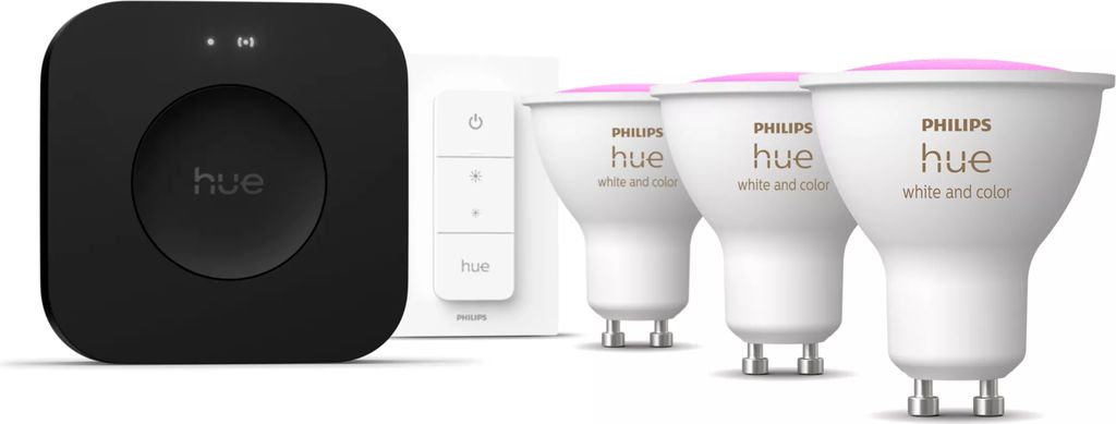 philips hue gu10 3-pak + hue bridge pro – white & color ambiance