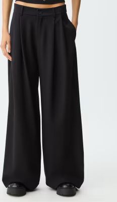 wide leg smart with darts - tygbyxor - black