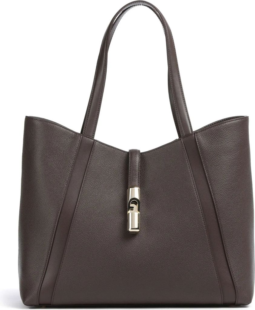furla goccia l shoppingväska kornigt läder cioccolato