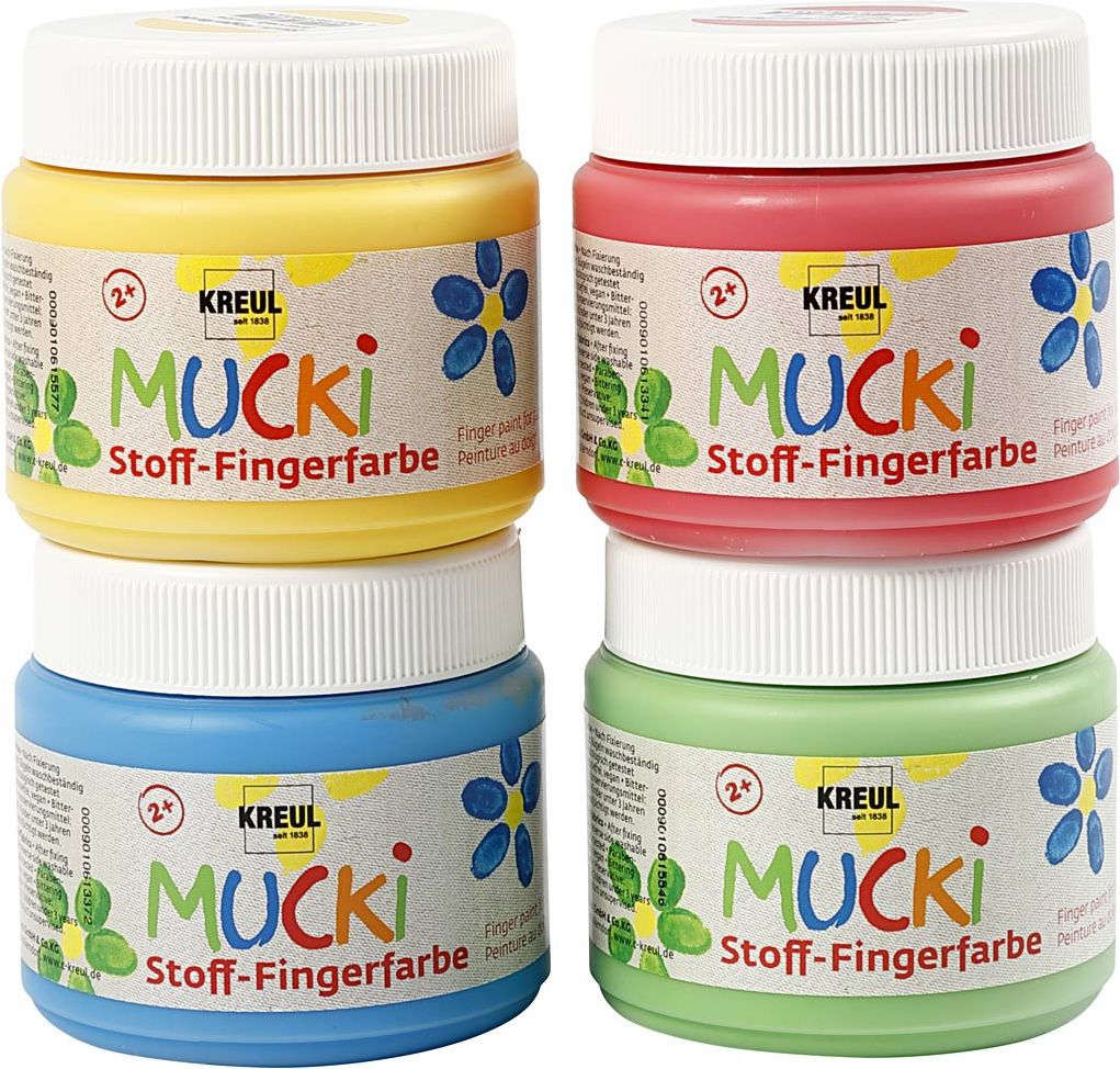 Muck Fingerf�rg, bl�, gr�n, r�d, gul, 4x150 ml/ 1 f�rp.