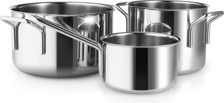 eva trio - grydesæt 3 dele rustfrit stål (kasserolle 1,1l, gryde 2,2l, gryde 3,6l)